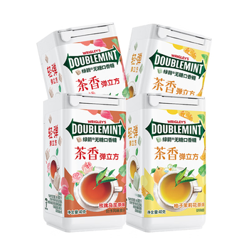 绿箭 无糖口香糖 茶立方40g*4瓶 休闲零食糖果 清新口气接吻糖 木糖醇