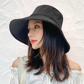 鱼夫女帽大脸适合的帽子双面夏季庶阳圆脸渔夫帽带防风绳冒子双面款