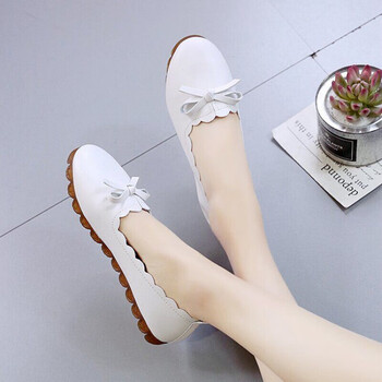 豆豆鞋女春秋新款舒适软底防滑单鞋百搭工作鞋皮鞋一脚蹬女鞋白色标准