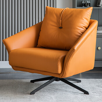 以迪意式单人皮沙发椅客厅阳台休闲单椅设计懒人轻奢办公旋转老虎椅