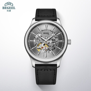 宾爵begeel2022新年镂空系列时尚帅气商务男士机械腕表b3351m银壳镂空