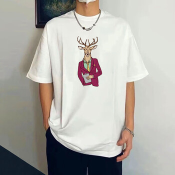 扎克拉文zachlavine潮牌高级小鹿短袖t恤男士2024夏季卡通纯棉半袖重