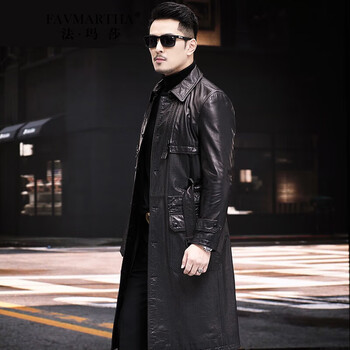 法玛莎品牌男装海宁头层牛皮风衣长款修身皮大衣春秋真皮皮衣男过膝