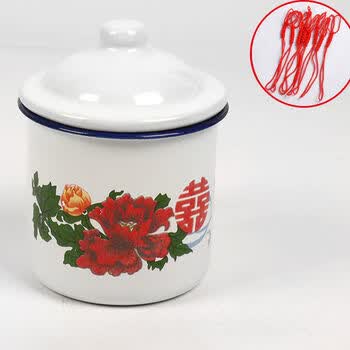 鑫宝银经典怀旧搪瓷杯老式双喜铁茶缸喜庆带花水杯中式餐厅小号大号