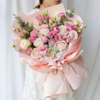 鲜花同城配送粉玫瑰紫桔梗韩式混搭花束生日礼物告白纪念日送女友爱人