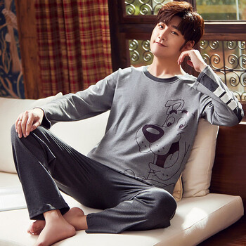 洁丽雅grace洁丽雅男士睡衣男春秋季长袖纯色青年薄款秋冬款家居服