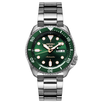 精工（SEIKO）手表 新盾牌5号系列100米防水自动/手动上链钢带翡翠绿水鬼运动机械男表 SRPD63K1