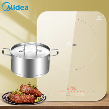 美的（Midea）电磁炉 恒匀火188mm聚能大线圈盘 日本NEG炫彩微晶面板 滑控火力调节 C21-Micca703（香槟金）