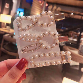 水晶珍珠发夹网红小夹子边夹少女bb夹发卡女新款卡子头饰sn6039 鸭嘴