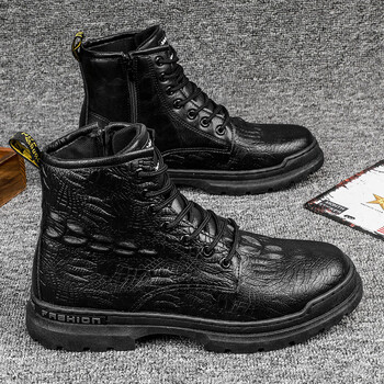 靴男高帮休闲潮流百搭运动复古工装英伦风软皮靴男惠州马丁靴 黑色 39