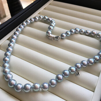 哆呗哚日本akoya海水珍珠项链冷色调真多麻花珠吊坠正圆强光 真多麻色