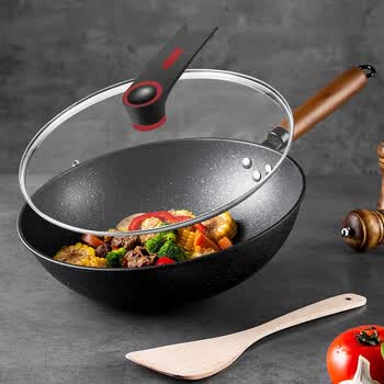 美厨(maxcook)不粘炒锅 麦饭石色不粘锅32cm 少油烟平底锅立盖锅具