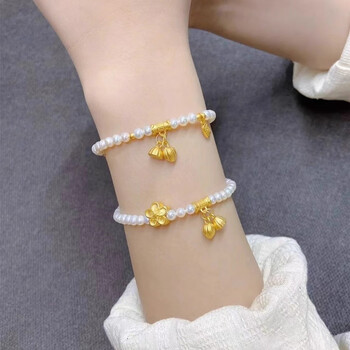 oidsg老凤凰黄金999足金弯管两世欢手链硬金转运珠珍珠手串送女友礼物