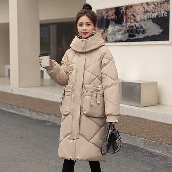 羽绒服女中长款大学生中款少女生中学生冬季加厚冬天卡其色2xl145160