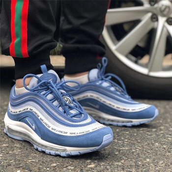 max 97 耶稣圣水撒旦伦敦上海限定黑银头 男女气垫跑步鞋 max97蓝笑脸