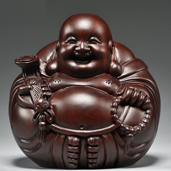 仙将黑檀木雕刻弥勒佛坐笑佛摆件实木家用客厅电视柜玄关装饰工艺品