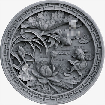 砖雕 砖雕青砖浮雕影壁墙装饰荷花80cm