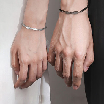 老凤祥925银莫比乌斯环情侣手链男女一对编织手绳送女友生日情人节