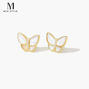 mck 2023年新款潮白贝母蝴蝶耳环女小众设计感高级气质耳钉春季耳饰