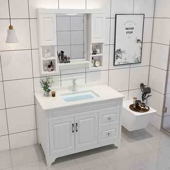 美式浴室柜大理石组合落地式小户型洗脸台盆一体卫生间洗漱台洗手盆柜 定制60cm 时尚圆盆 图片价格品牌报价 京东