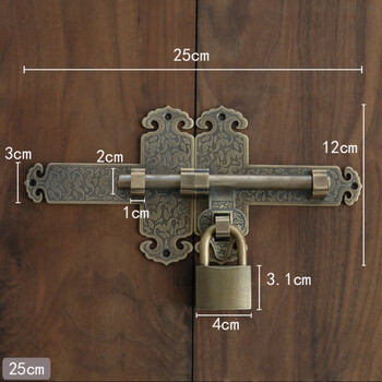 中式铜加厚插销老式木门锁花园古建庭院大门门闩仿古门扣铜门栓刻花