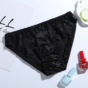 真丝内裤桑蚕丝三角中高腰女士无痕舒适透气女 黑色(普通款) xxl码