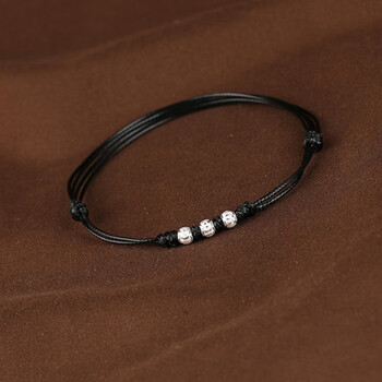 贻贝99足银转运珠红绳脚链女情侣款本命年吉祥物手工编织简约黑绳脚链