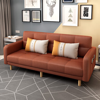 那面布艺沙发简约现代出单双人可折叠多功能小户型免洗科技布红棕色