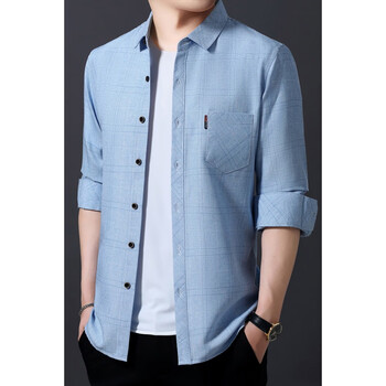 帝梵阿玛尼男装士衬衫长袖细格纹衫2023年春季新款商务休闲宽松上1931