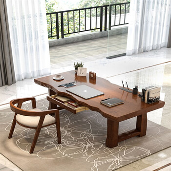 全实木大板书桌椅组合中式办公台式电脑桌原木家用卧室书法桌简约 1.