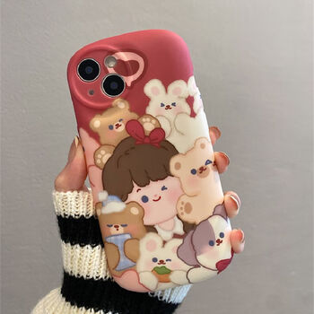 日韩可爱小熊兔子女孩iphone14promax苹果13手机壳12硅胶11女椭圆粉底