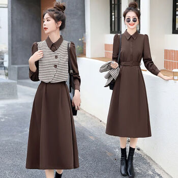 sport拉夏贝尔连衣裙女春秋季新款女装时尚气质马甲衬衫领两件套套装