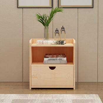 忆人忆慧实木松木无漆床头柜/床底无漆松木抽屉/松木床床头柜安装服务