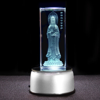 水晶内雕观音佛像摆件居家供奉家用南海观世音菩萨神像101020旋转灯座