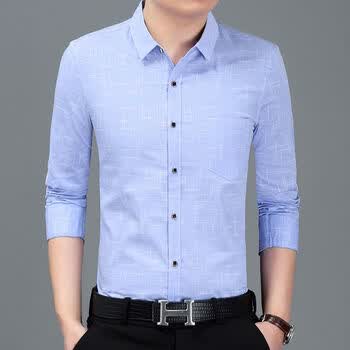 圣马奇保罗品牌薄款新款棉男士长袖衬衫时尚修身印花衬衣大码口袋中年