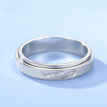 周百福925银戒指男女士银单身戒可转动指环冷淡风小18号周长约58mm