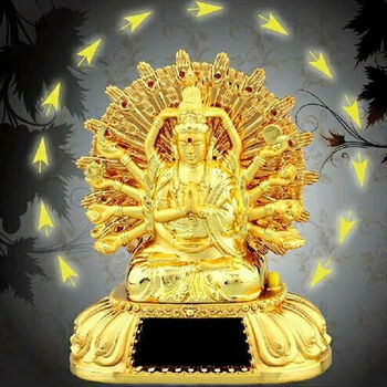 qefh汽车摆件男士千手观音汽车摆件车载双面太阳能自动旋转佛像合千手