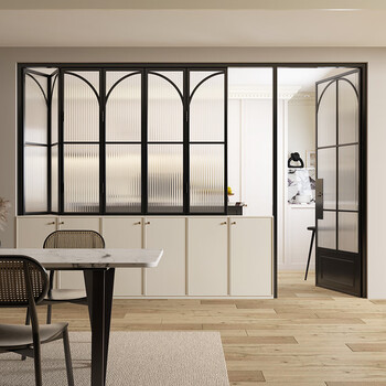 季盾开放式厨房铝合金上下升降折叠窗咖啡奶茶吧台全景推拉阳台玻璃窗