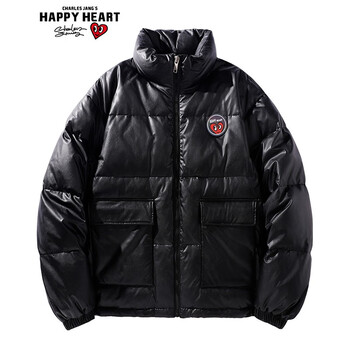 happyheart查尔斯桃心羽绒服男女情侣款爱心logo玫瑰花卉图案印花羽绒