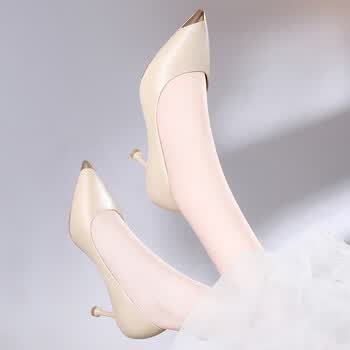 梵侈赫尔轻奢品牌裸色高跟鞋女细跟2022新款春季春鞋浅口单鞋小跟皮鞋