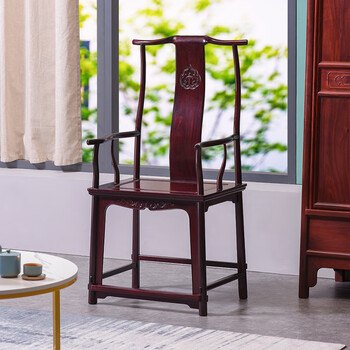 福木嘉园红木家具血檀学名染料紫檀四出头官帽椅中式古典收藏款复刻围