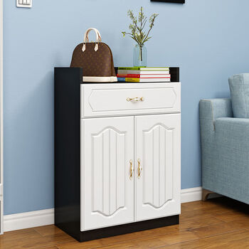 鞋柜家用门口大容量收纳简约现代经济型进门实木简易鞋架子两门白黑