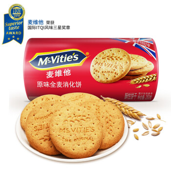 英国进口 麦维他（Mcvitie's） 原味全麦粗粮酥性消化饼干 250g 早餐下午茶零食