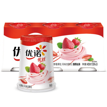 優(yōu)諾（yoplait）優(yōu)絲果粒草莓味酸奶135gx3杯 家庭分享裝 低溫酸牛奶 風(fēng)味發(fā)酵乳