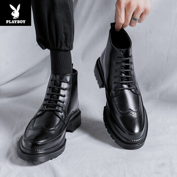 花花公子布洛克尖头马丁靴男英伦风韩式白领商务正装高帮经典风范休闲