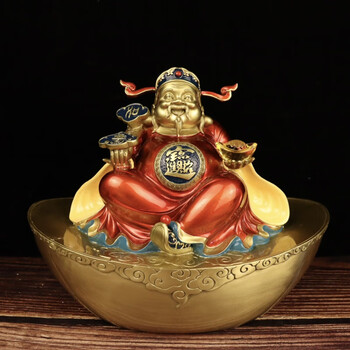 木卫纯铜文财神神像摆件抱元宝财神爷客厅玄关店铺装饰品乔迁开业礼