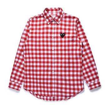 comme des garcons川久保玲情侣款刺绣衬衫爱心格子长袖男女款衬衣 白
