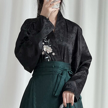 齐国风汉服改良明制古装超仙飞机袖马面裙日常汉元素纯色春夏女 黑色