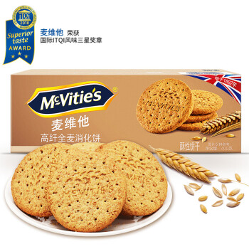 英国进口 麦维他（Mcvitie's）高纤全麦粗粮酥性消化饼干400g 早餐下午茶零食