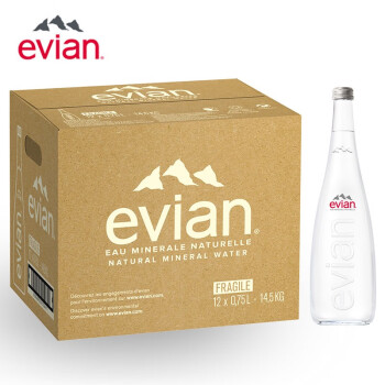 法国原装进口 依云（evian）天然矿泉水 750ml*12整箱玻璃瓶